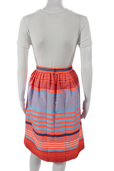 J Crew Collection Womens Blue Striped Pleated Knee Length Skirt Size 0
