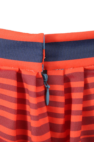 J Crew Collection Womens Blue Striped Pleated Knee Length Skirt Size 0