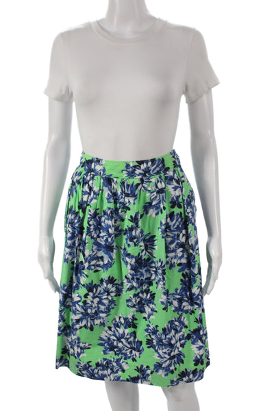 J Crew Womens Pleated Floral Cotton Skirt Green Size 2