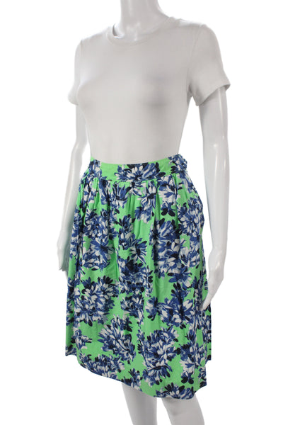 J Crew Womens Pleated Floral Cotton Skirt Green Size 2