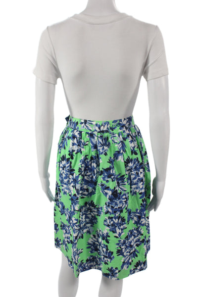 J Crew Womens Pleated Floral Cotton Skirt Green Size 2