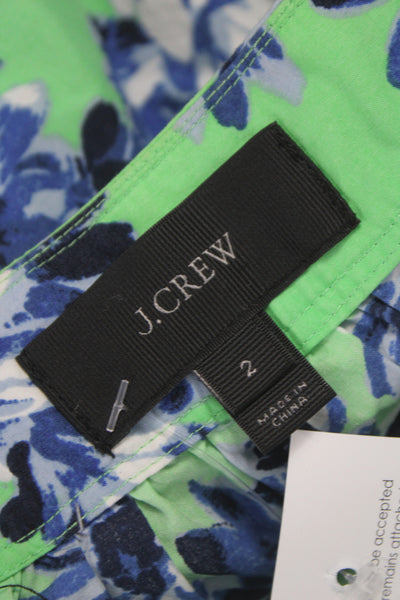 J Crew Womens Pleated Floral Cotton Skirt Green Size 2
