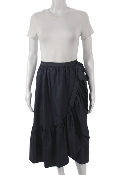 J Crew Womens Wrap Skirt Blue Polyester Knee Length Size 0