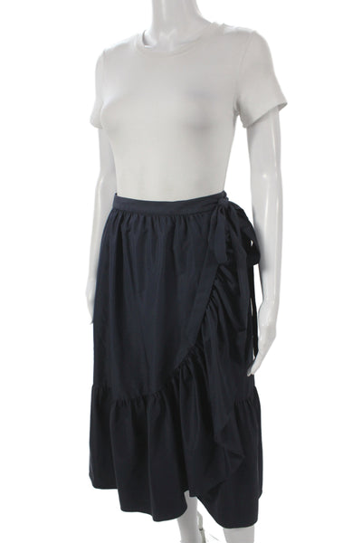 J Crew Womens Wrap Skirt Blue Polyester Knee Length Size 0