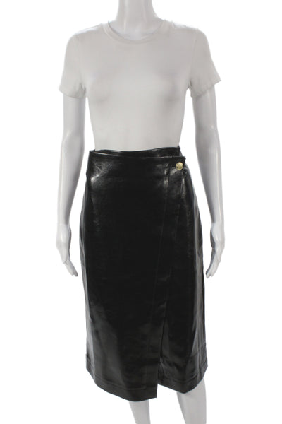 J Crew Collection Womens Straight Pencil Black Button Polyurethane Skirt Size 2