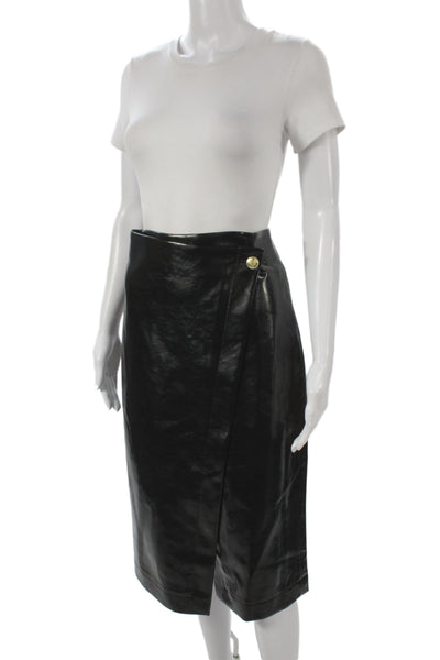 J Crew Collection Womens Straight Pencil Black Button Polyurethane Skirt Size 2