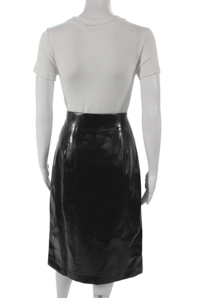 J Crew Collection Womens Straight Pencil Black Button Polyurethane Skirt Size 2