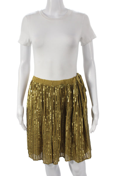 Chan Luu Women Gold Sequin Striped Wrap Skirt Knee Length Size S