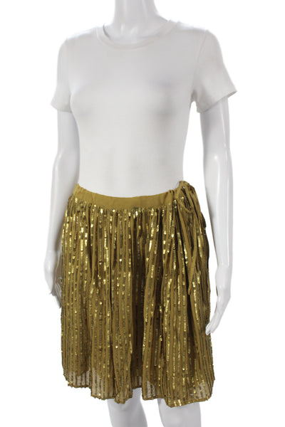 Chan Luu Women Gold Sequin Striped Wrap Skirt Knee Length Size S