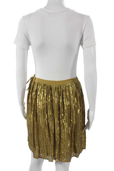 Chan Luu Women Gold Sequin Striped Wrap Skirt Knee Length Size S