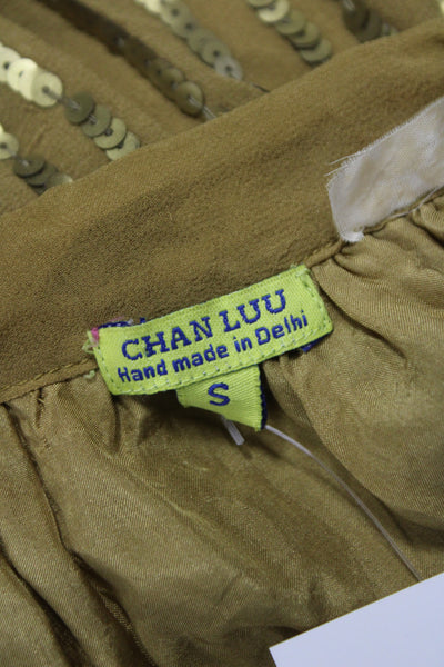 Chan Luu Women Gold Sequin Striped Wrap Skirt Knee Length Size S