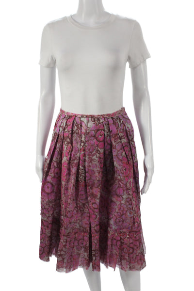 Gregory Parkinson Womens Pleated Floral Silk Multicolor Skirt Size S