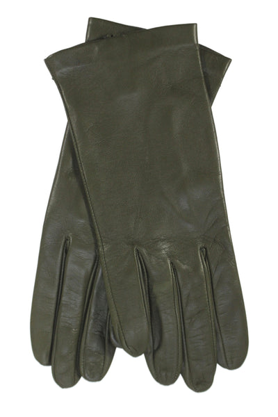 Madova Womens Slide On Leather Wrist Length Gloves Green Size 7.5