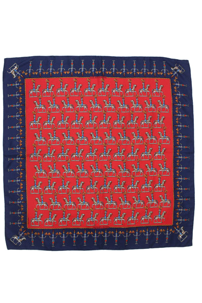 Hermes Womens Silk 'Les Artificiers Carre 90' Scarf Red Navy Blue 90cm X 90cm