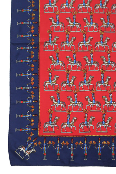 Hermes Womens Silk 'Les Artificiers Carre 90' Scarf Red Navy Blue 90cm X 90cm