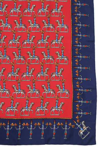 Hermes Womens Silk 'Les Artificiers Carre 90' Scarf Red Navy Blue 90cm X 90cm