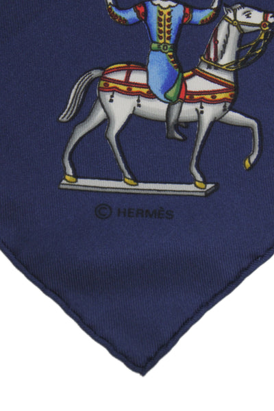 Hermes Womens Silk 'Les Artificiers Carre 90' Scarf Red Navy Blue 90cm X 90cm