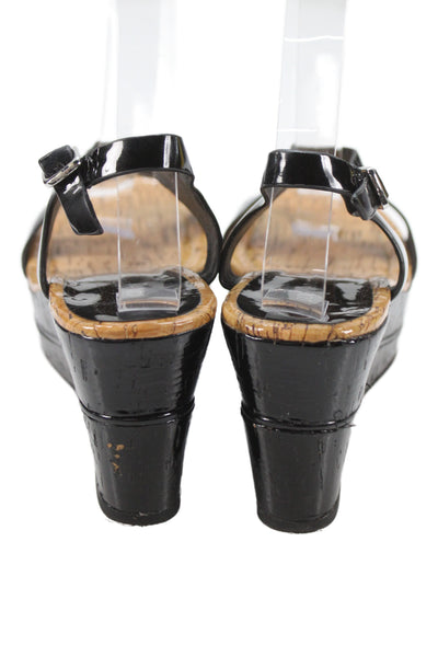 Donald J Pliner Womens Patent Leather Delon Wedge Sandals Black Size 7.5 Medium
