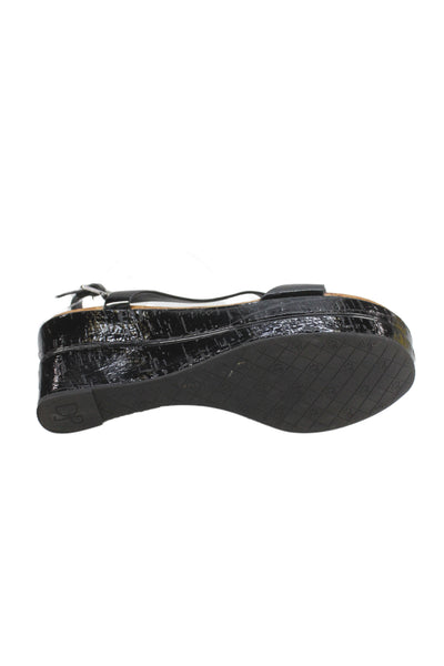 Donald J Pliner Womens Patent Leather Delon Wedge Sandals Black Size 7.5 Medium