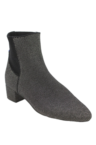 Rothys Womens Ribbed Contrast Pullover Ankle Boots Black Silver Size 11