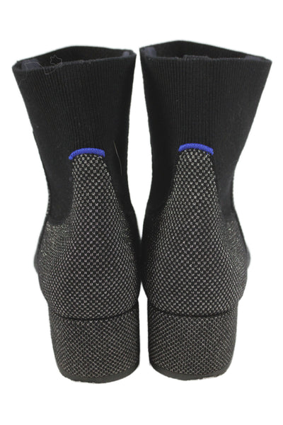 Rothys Womens Ribbed Contrast Pullover Ankle Boots Black Silver Size 11