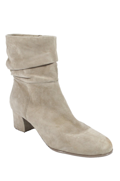 L'Amour Des Pieds Womnes Suede Ruched Ankle Boots Beige Size 11