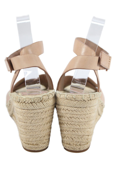 Tory Burch Womens Leather Espadrille Wedge Sandals Beige Size 10.5
