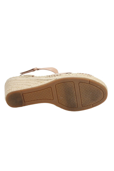 Tory Burch Womens Leather Espadrille Wedge Sandals Beige Size 10.5