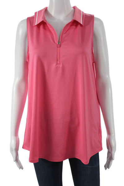 JoFit Womens Sleeveless Collared Pullover Pink Zip Athleisure Size XL