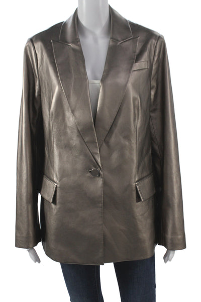 Milly Womens Basic Jacket Silver Polyurethane Button Long Sleeve Size 12
