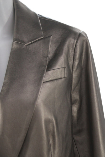 Milly Womens Basic Jacket Silver Polyurethane Button Long Sleeve Size 12