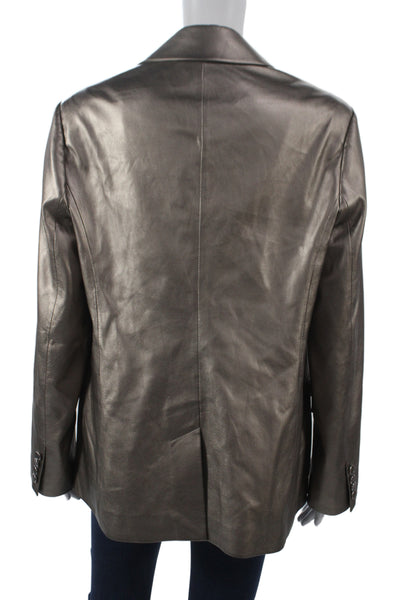 Milly Womens Basic Jacket Silver Polyurethane Button Long Sleeve Size 12