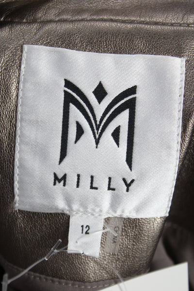 Milly Womens Basic Jacket Silver Polyurethane Button Long Sleeve Size 12