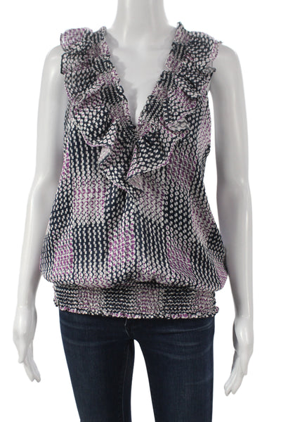 Ramy Brook Women Black Geometric V-Neck Sleeveless Camisole Blouse Size M