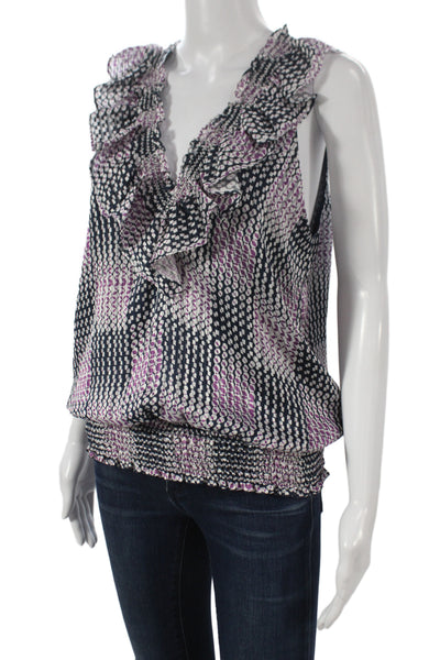 Ramy Brook Women Black Geometric V-Neck Sleeveless Camisole Blouse Size M