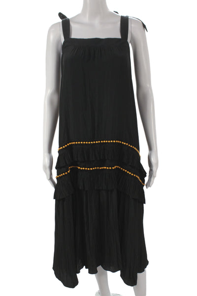 Ramy Brook Womens Black Maxi Dress Sleeveless Square Neck Boho Size XL