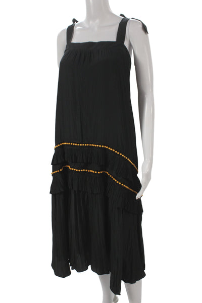 Ramy Brook Womens Black Maxi Dress Sleeveless Square Neck Boho Size XL