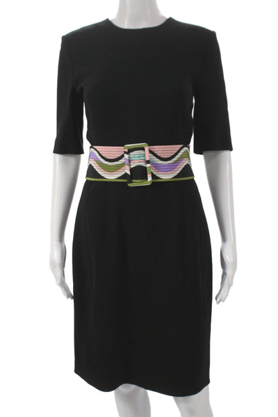Emilio Pucci Women Sheath Dress Black Virgin Wool Crew Neck Half Sleeve Size 8
