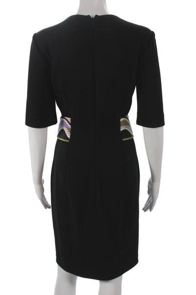Emilio Pucci Women Sheath Dress Black Virgin Wool Crew Neck Half Sleeve Size 8