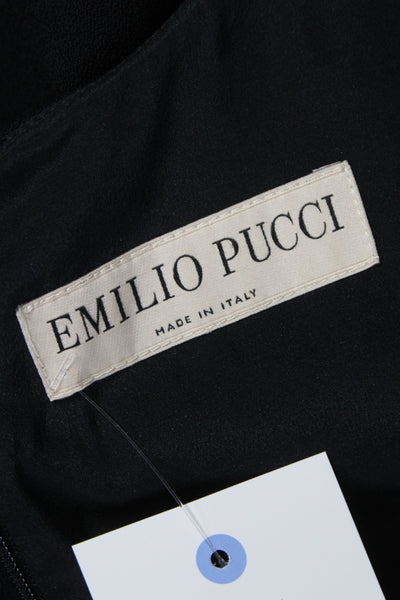 Emilio Pucci Women Sheath Dress Black Virgin Wool Crew Neck Half Sleeve Size 8