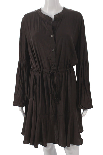 Lola & Sophie Womens Shirt Dress Brown Long Sleeve Polyester Knee Length Size L