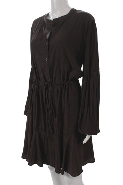 Lola & Sophie Womens Shirt Dress Brown Long Sleeve Polyester Knee Length Size L