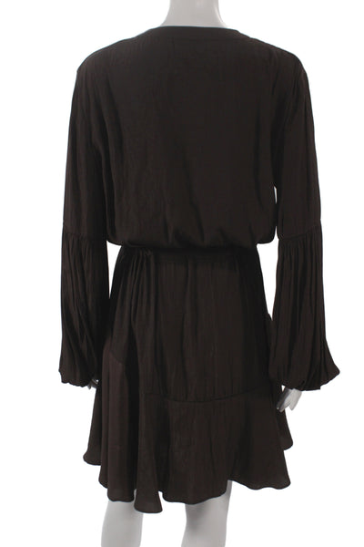 Lola & Sophie Womens Shirt Dress Brown Long Sleeve Polyester Knee Length Size L