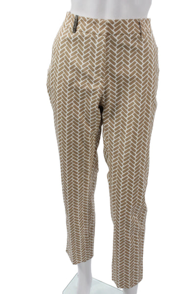 Peserico Women Ankle Pants Beige Cotton Geometric Button Inseam 27 Size 44