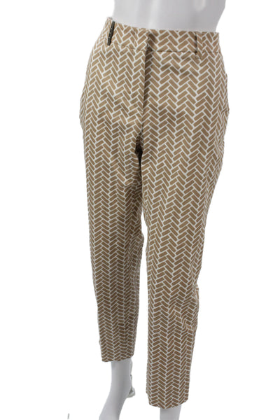 Peserico Women Ankle Pants Beige Cotton Geometric Button Inseam 27 Size 44