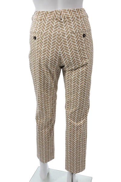Peserico Women Ankle Pants Beige Cotton Geometric Button Inseam 27 Size 44