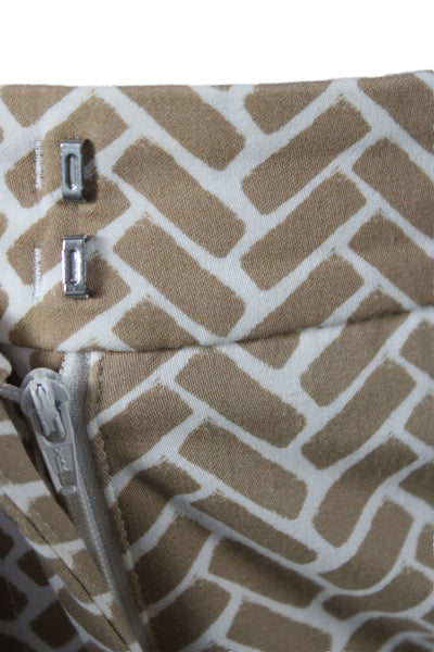 Peserico Women Ankle Pants Beige Cotton Geometric Button Inseam 27 Size 44