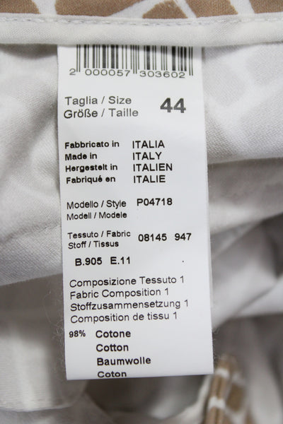 Peserico Women Ankle Pants Beige Cotton Geometric Button Inseam 27 Size 44