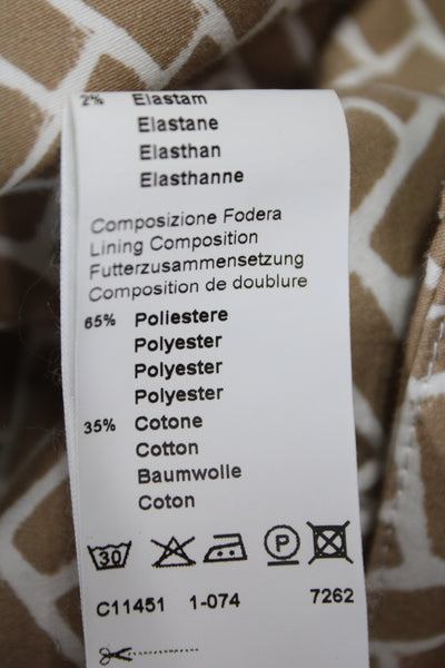 Peserico Women Ankle Pants Beige Cotton Geometric Button Inseam 27 Size 44