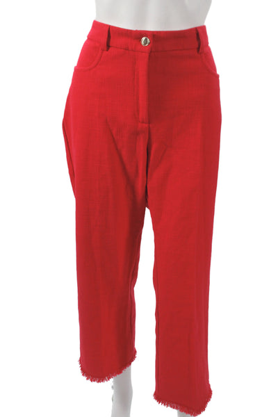 Marella Women Cropped Red Cotton Pants Button Closure Size 14